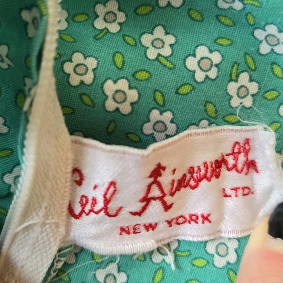 Vintage Ceil Ainsworth green 3-piece floral prairie apron dress set - Picture 7 of 11